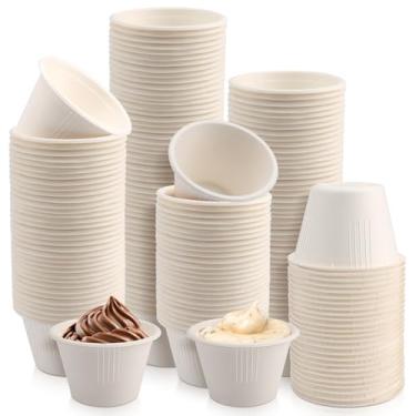 Imagem de LeonBach Pacote com 150 copos de molho de fibra de bagaço natural de 118 ml, tigelas de imersão de papel pequenas descartáveis compostáveis, condimento biodegradável, porção, amostra, lanche