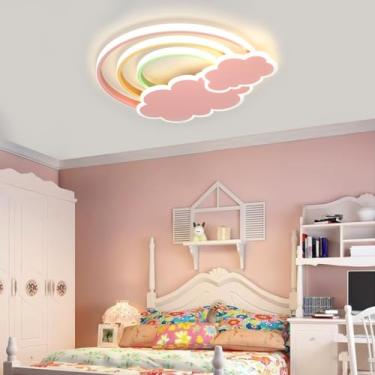 Imagem de Luminária de teto LED em formato de nuvem e arco-íris, com intensidade regulável, moderna e ideal para quartos de meninas, salas de estar infantis, corredores e quartos masculinos e feminino
