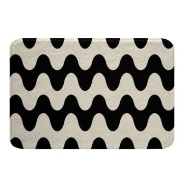 Imagem de Feelyou Tapetes de banheiro brancos e pretos geométricos modernos tapetes de banheiro minimalistas arte neutra acessórios de banheiro capachos 40,6 cm x 61 cm microfibra macia