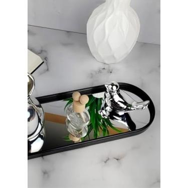 Imagem de Bandeja Espelhada Decorativa Preta e Dourada para Banheiro Lavabo e Sala – Bandeja Decorativa Multiuso com Espelho (Preto/8212)
