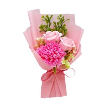 Imagem de WeiLaiKeQi Buquês de flores de sabão, ornamento decorativo, simulação realista de flores artificiais de sabão para aniversário, Natal, Dia Mães e mulheres, Luz Rosa
