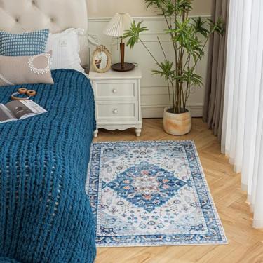 Imagem de Taisier Home Tapete persa 5,5 x 7,5 cm (5,5 x 7,5 cm) tapete vintage para interior envelhecido azul envelhecido tapete fino tapete dobrável antiderrapante banheiro cozinha quarto