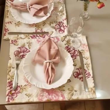 Imagem de Jogo Americano 6 Peças Mesa Posta Café da Manhã Jantar Guardanapo Porta-Guardanapo Elegante (JA017)