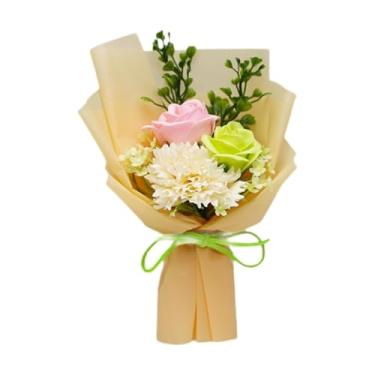 Imagem de Bothyi Arranjo de mesa com flores artificiais em formato de buquê de sabonete, ideal para casamentos, Dia de ação de Graças e aniversários. Perfeito para, Amarelo