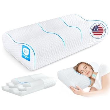Imagem de zibroges Travesseiro de resfriamento de pescoço cervical King Size - Almofadas de espuma de memória dinâmica sanduíche para dormir, travesseiro de contorno ajustável ergonômico ortopédico para