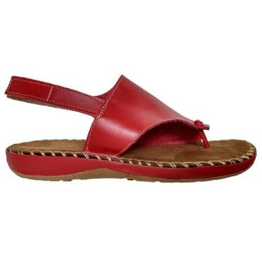 Imagem de Sandalia Feminina Couro Legitimo Vermelho tiras autocolantes - Dedmar,
