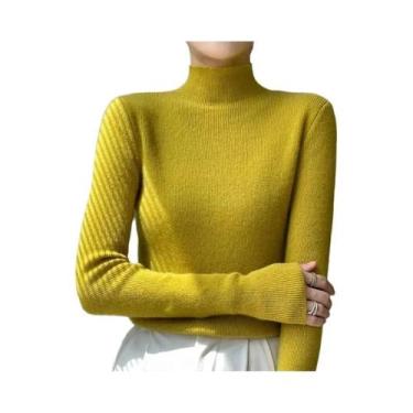 Imagem de Suéter Feminino De Tricô Grosso Sólido Com Gola Alta Estilo Harajuku C