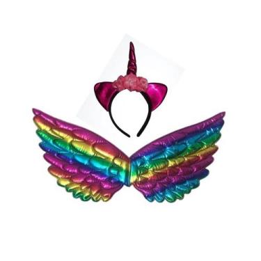 Imagem de Fantasia unicornio infantil asa e tiara pink festas - MC Presentes