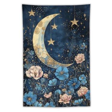 Imagem de Tapeçaria de Halloween assustadora bruxa no balanço árvore nua lua cheia pano de fundo escuro decoração de parede sala de estar quarto decoração de casa exclusivo tecido pendurado tapeçaria 102 x 152