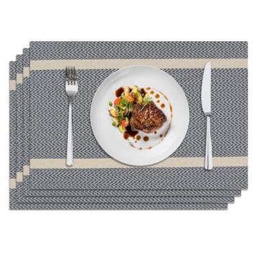 Imagem de Privalace 45,7 x 30,5 cm, conjunto de 4 jogo americano de PVC, tapete de mesa antiderrapante, lavável, resistente ao calor e resistente a manchas para mesa de jantar, cozinha doméstica, jantar, azul