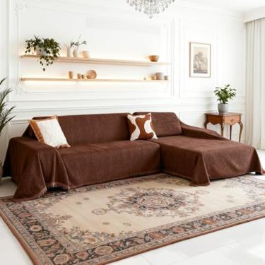 Imagem de MEETSKY Capas de sofá seccionais, 2 peças de capas de sofá laváveis em chenille, capa protetora de móveis para animais de estimação, capa de sofá para sofá de 3 a 4 almofadas (180 x 299 cm + 231 x 340