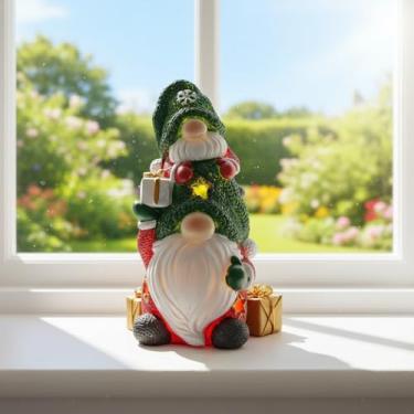 Imagem de LIFFY Decorações de gnomo de Natal iluminadas Tomte Gnomo, decoração de Natal, decoração de mesa de resina pintada à mão de 25,4 cm para quarto, cornija, varanda, decoração de Natal, decoração de