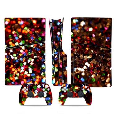 Imagem de Película de decalque para disco Ps5, capa adesiva de vinil de corpo inteiro para console e controle PlayStation 5 (edição de disco PS5, Blue Lightning) (glitter preto vermelho, disco fino para PS5)