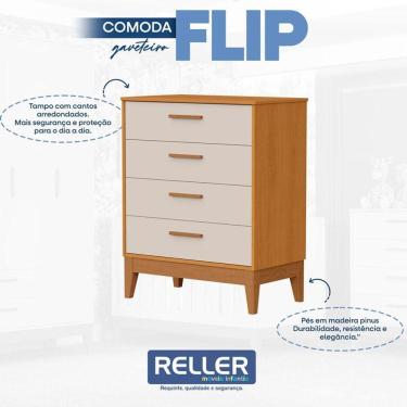 Imagem de Cômoda Gaveteiro Infantil Flip Areia Acetinado Savana - Reller