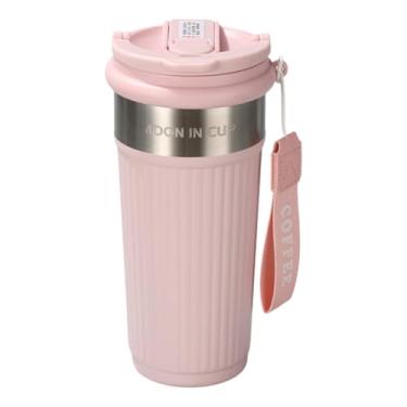 Imagem de Caneca de viagem de aço inoxidável de parede dupla de 590 ml, copo de café isolado à prova de vazamento com tampa dupla, copo de carro portátil para escritório, exterior e viagem (rosa)