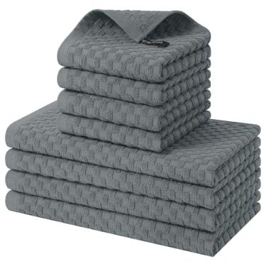 Imagem de Homaxy Conjunto de toalhas de cozinha e panos de prato 100% algodão, 30 x 30 x 63 cm, conjunto de 8 panos de prato felpudos a granel, toalha de mão super macia e absorvente com laço para pendurar