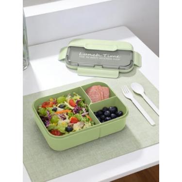 Imagem de Conjunto de lancheira Bento, recipientes para adultos, homens e mulheres, com 3 compartimentos, lancheira empilhável de 2 compartimentos, inclui conjunto de utensílios, 5 xícaras, seguro para