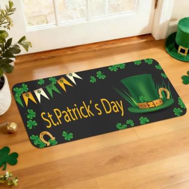 Imagem de Tapete de porta de boas-vindas do Dia de São Patrício 43 x 73 cm, tapete de porta da sorte trevo verde para porta da frente, tapete de entrada antiderrapante de baixo perfil interno e externo
