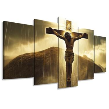 Imagem de ZXHYWYM 5 peças de arte de parede cristã Jesus Pictures conjunto de 5 para igreja de Cristo, sala de jantar, sala de estar, decoração de casa, pintura cruzada, impressão em tela, pôster de Deus