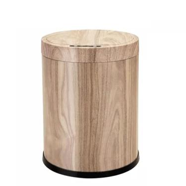 Imagem de KEG801302 Caixote do lixo novo estilo chinês sensor inteligente lixeira com tampa doméstico sala de estar grão de madeira quarto alto valor escritório luz luxo luxo luxo latas de lixo cozinha (madeira