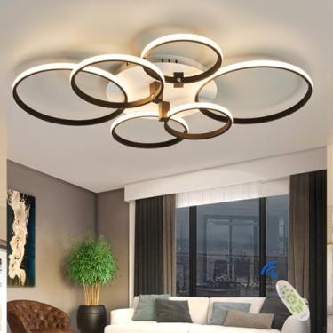 Imagem de Luminária de teto moderna, dimerizável, LED, para sala de estar, com controle remoto, redonda, preta, com função de memória, cúpula de acrílico, ideal para sala de jantar, quarto e escritóri