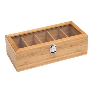 Imagem de Ioensy Organizador de saquinhos de chá, caixa de armazenamento de chá em madeira com janela transparente, ideal para mesa ou, decoração e organização