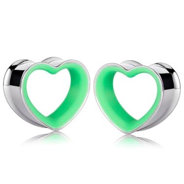 Imagem de Maxbott Túneis de orelha em forma de coração 316 aço inoxidável coração oco duplo alargador alargado alargador túneis piercing corporal brinco joia para mulheres homens 8 mm-19 mm, 10mm(00G), Aço