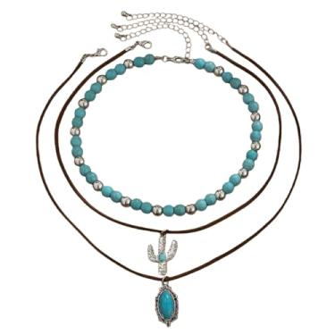 Imagem de tincolia Conjunto feminino com pingente de cacto étnico retrô estilo europeu e americano imitação exclusiva turquesa com contas