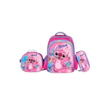 Imagem de Kit Mochila Stitch 3D Escolar Feminina e Masculina com Lancheira Térmi