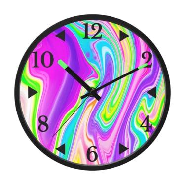 Imagem de STAYTOP Lindo relógio de parede de LED com textura de mármore colorido para quarto com brilho noturno, relógios de parede silenciosos de 30 cm para decoração de sala de estar, controle de som, relógio