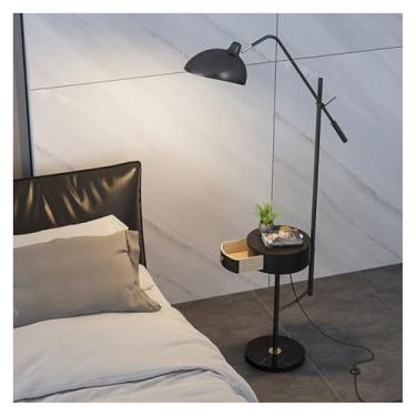 Imagem de KHUTRW3D Mesa de cabeceira moderna redonda inteligente com lâmpada e estação de carregamento sem fio, mesa de cabeceira moderna com gavetas de madeira, pequena mesa de cama para quarto/luz de leitura