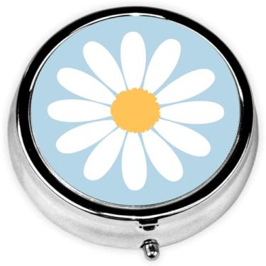 Imagem de Caixa de comprimidos Daisy com 3 compartimentos, estojo pequeno para pílulas, portátil para bolso ou bolsa, organizador de pílulas, porta-comprimidos com espelho para guardar vitaminas, medicamentos