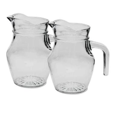 Imagem de Kit 2 Mini Jarra De Vidro Lisa Transparente Com Alça Agua Suco Clássic