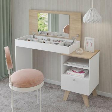 Imagem de Penteadeira Escrivaninha com Nichos e com Espelho Dora Naturale/Branco