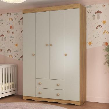 Imagem de Guardaroupa Infantil 122cm 4 Portas E 2 Gavetas Realeza Multimóveis Mp4453 Madeiradooff White