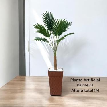 Imagem de Planta Artificial Palmeira 1m com Vaso Rattan, Arranjo Decorativo Grande para Sala, Varanda e Escritório(Vaso telha)