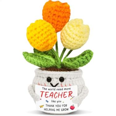 Imagem de Presentes de professores para mulheres - Presentes de agradecimento para mulheres professoras - Flores de crochê de tulipa positivas feitas à mão - Obrigado, agradecimento, aniversário, formatura
