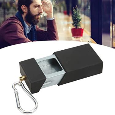 Imagem de Cinzeiro de bolso de aço inoxidável mini portátil com fivela de montanhismo para viagens ao ar livre (preto)