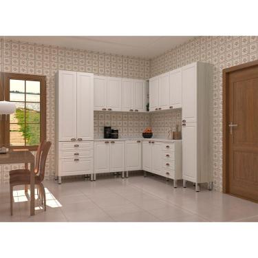 Imagem de Armário De Cozinha Completa 8 Peças Com Tampo Agatha Luciane Móveis Legno Crema Com Branco Pet