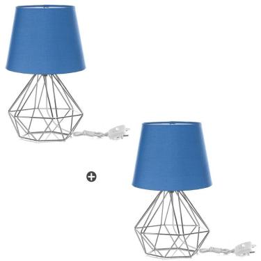Imagem de Kit 2 Abajur Diamante Dome Azul Com Aramado Cromado