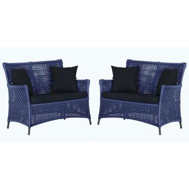 Imagem de 2 Sofás área Externa Igapó Alumínio Preta Corda Náutica E12 Azul