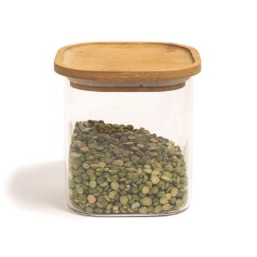 Imagem de Pote De Vidro Com Tampa De Bambu Oikos 800ml Hermético Quadrado Empilhável