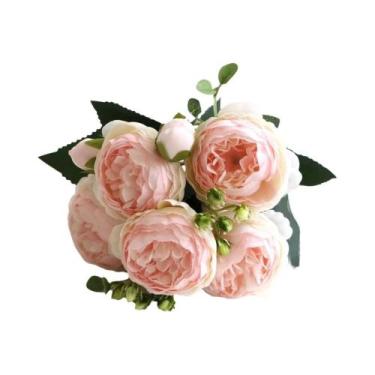 Imagem de Buquê De Rosas De Seda Peônia Flores Artificiais Para Decoração De Cas