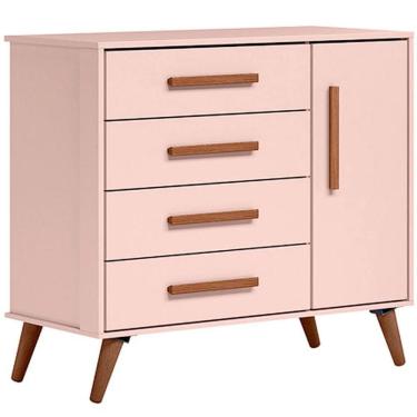 Imagem de Cômoda Sapateira Infantil 1 Porta 4 Gavetas Magia Rosa