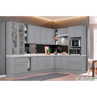 Imagem de Kit De Cozinha Modulada 14pçs 1 (3 Armários + 4 Balcões + 1 Paneleiro + 6 Complementos) C14P02 Cinza