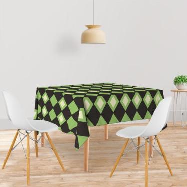 Imagem de Toalha De Mesa Quadrada 4 Lugares Tecido Oxford Xadrez Losangos Verde 