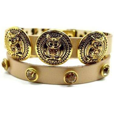 Imagem de Pulseira Armazem Rr Bijoux Couro Coruja Bege