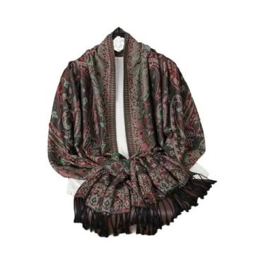 Imagem de Cachecol Feminino De Luxo Em Caxemira Grossa Estampado Pashmina Manta 