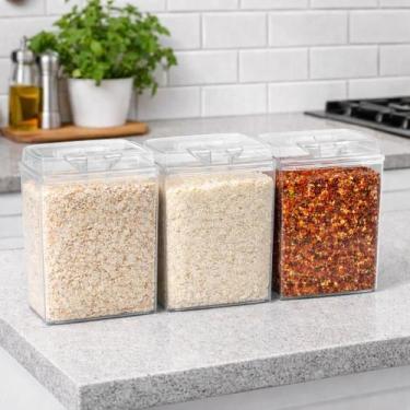 Imagem de 3 Potes Acrílico 1,5L Tempero Cereais Organizador Despensa - Ex Pote