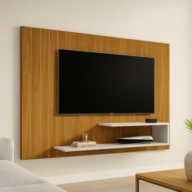 Imagem de Painel Suspenso de Parede para sala com prateleiras design moderno MDF